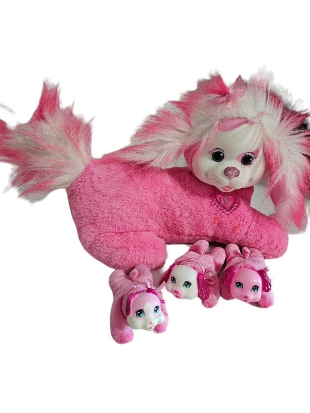 Puppy Surprise Polly With 3 Puppies Bright Hot Pink Plush Stuffed Toy